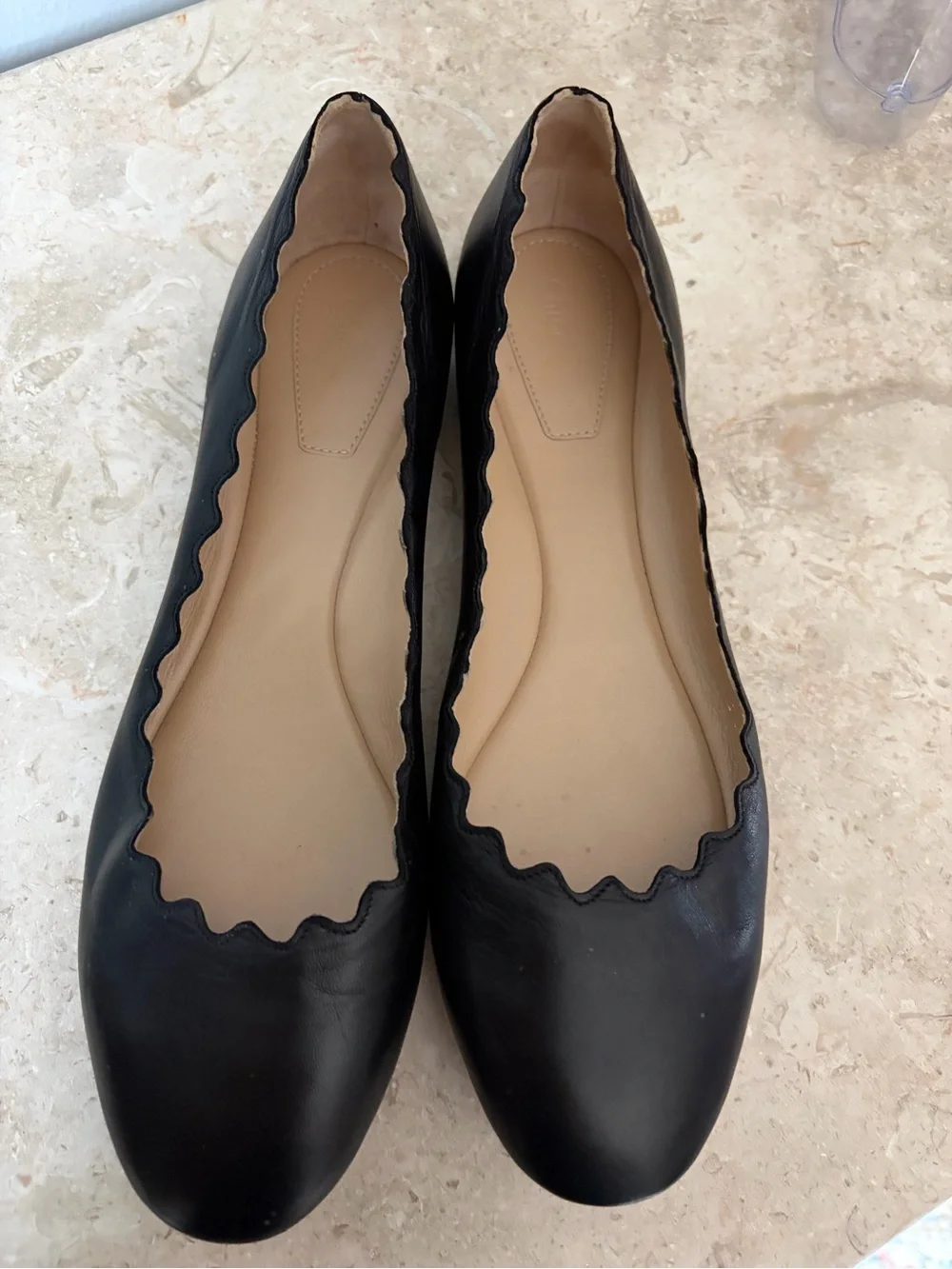 Chloé Lauren Scalloped Ballet Flat Chloe Black Leather Size 39 US 8.5 Designer